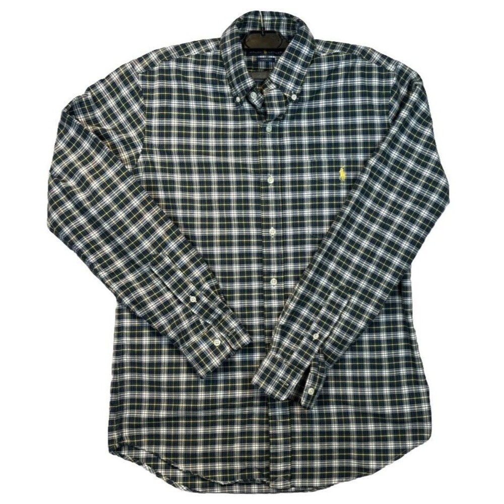 Ralph Lauren Classic Fit Gordon Tartan Plaid Shirt Small S Green Navy Yellow RL